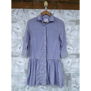 The shirt by rochelle behrens Blue Striped Drop Waist Shirt Dress size small